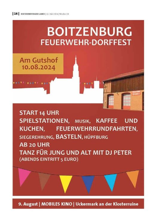 Plakat Dorf- und Feuerwehrfest Boitzenburg, Foto: Ortsbeirat Boitzenburg, Lizenz: Ortsbeirat Boitzenburg